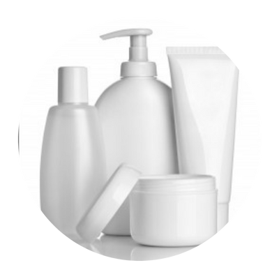 Unlabeled, white skincare product packages of various sizes.